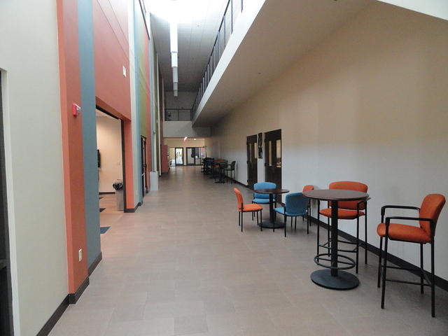 Long two floor hallway.